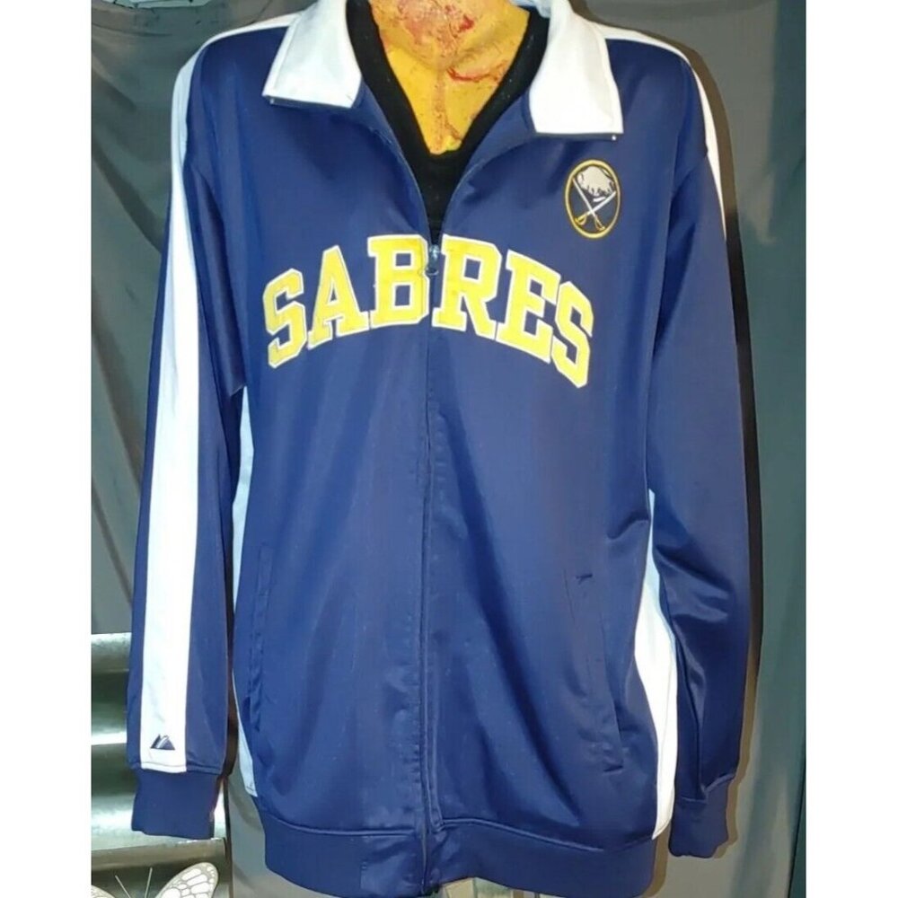 Majestic NHL Buffalo Sabres Hockey Zipper Spring Warm Up XLT Jacket 2 Pockets